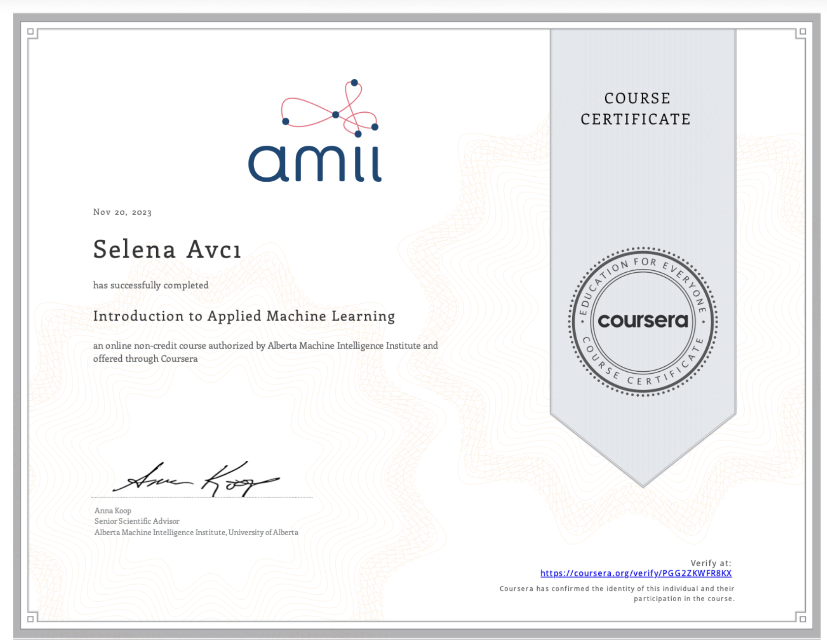 Applied ML certificate