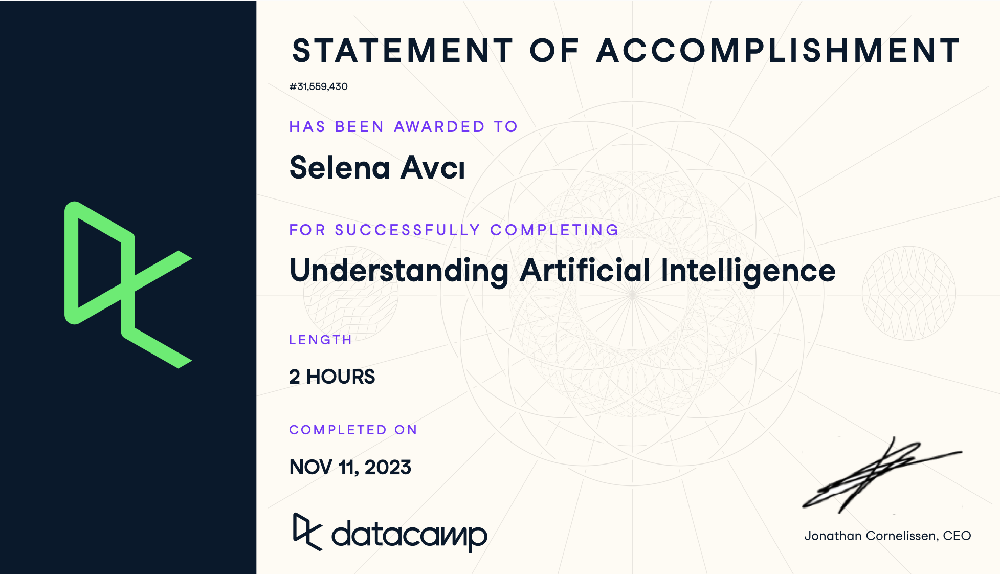 Understanding AI certificate