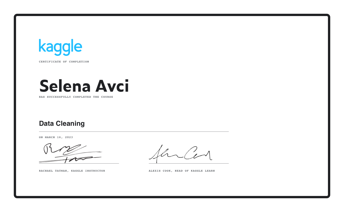 Data Cleaning certificate
