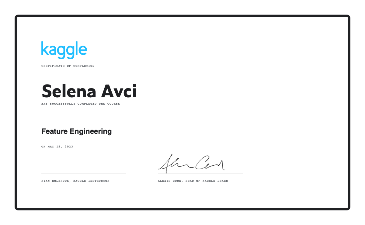 Feature Engineering certificate