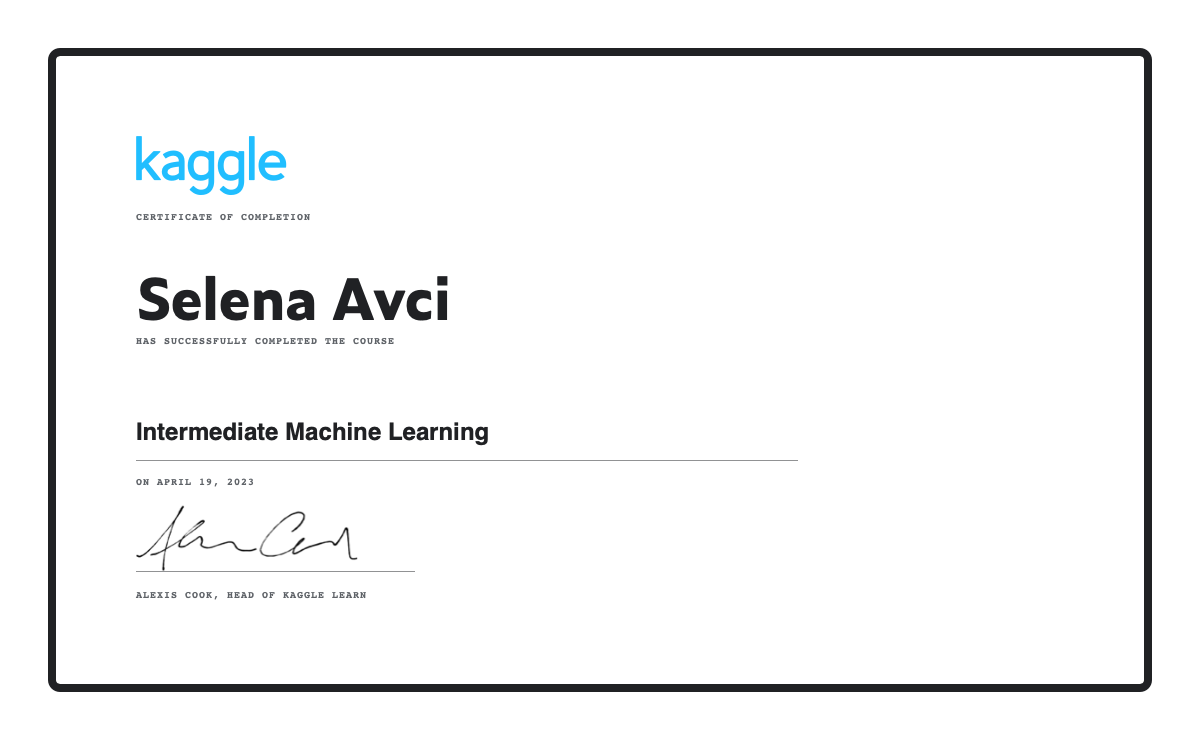 Intermediate ML certificate