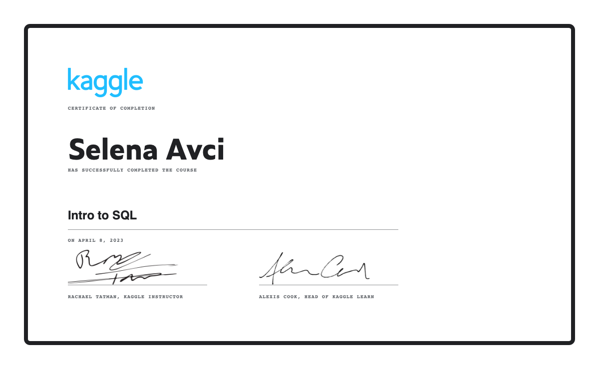 SQL certificate