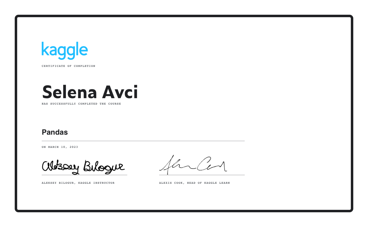 Pandas certificate