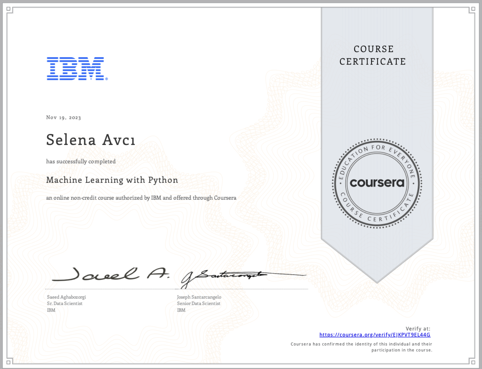 ML with Python certificate