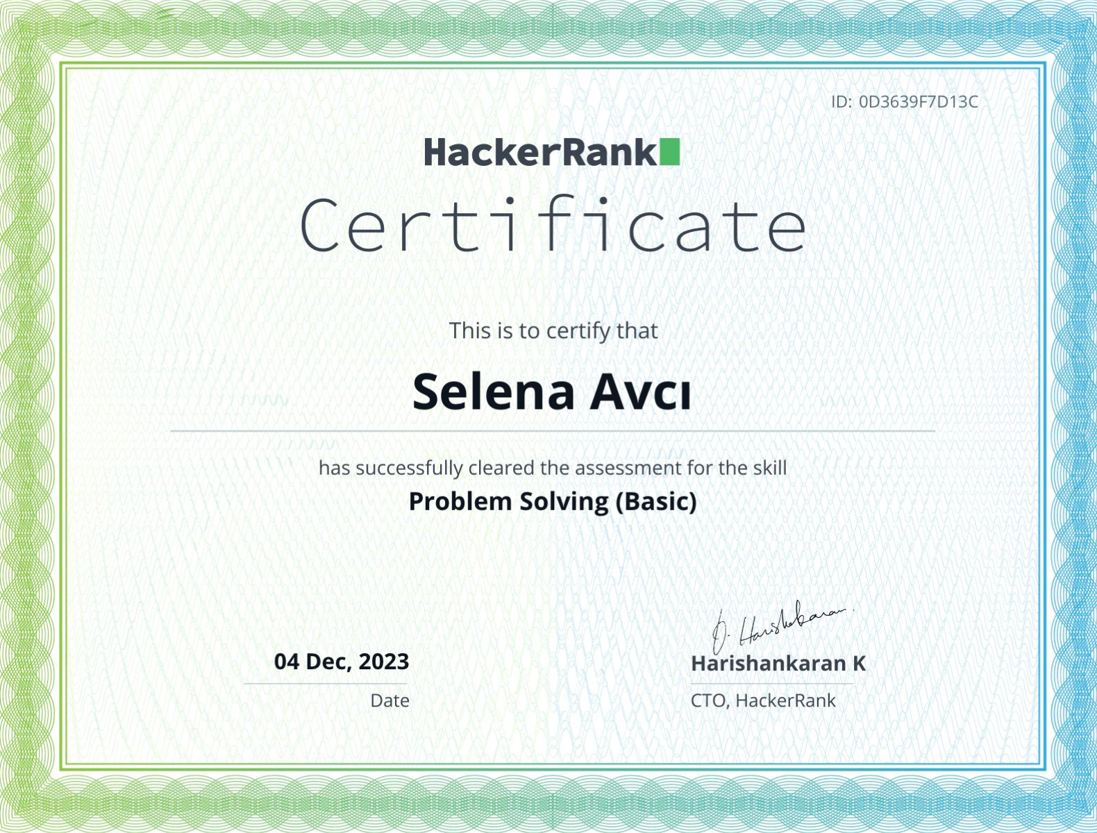 Problem Solving certificate