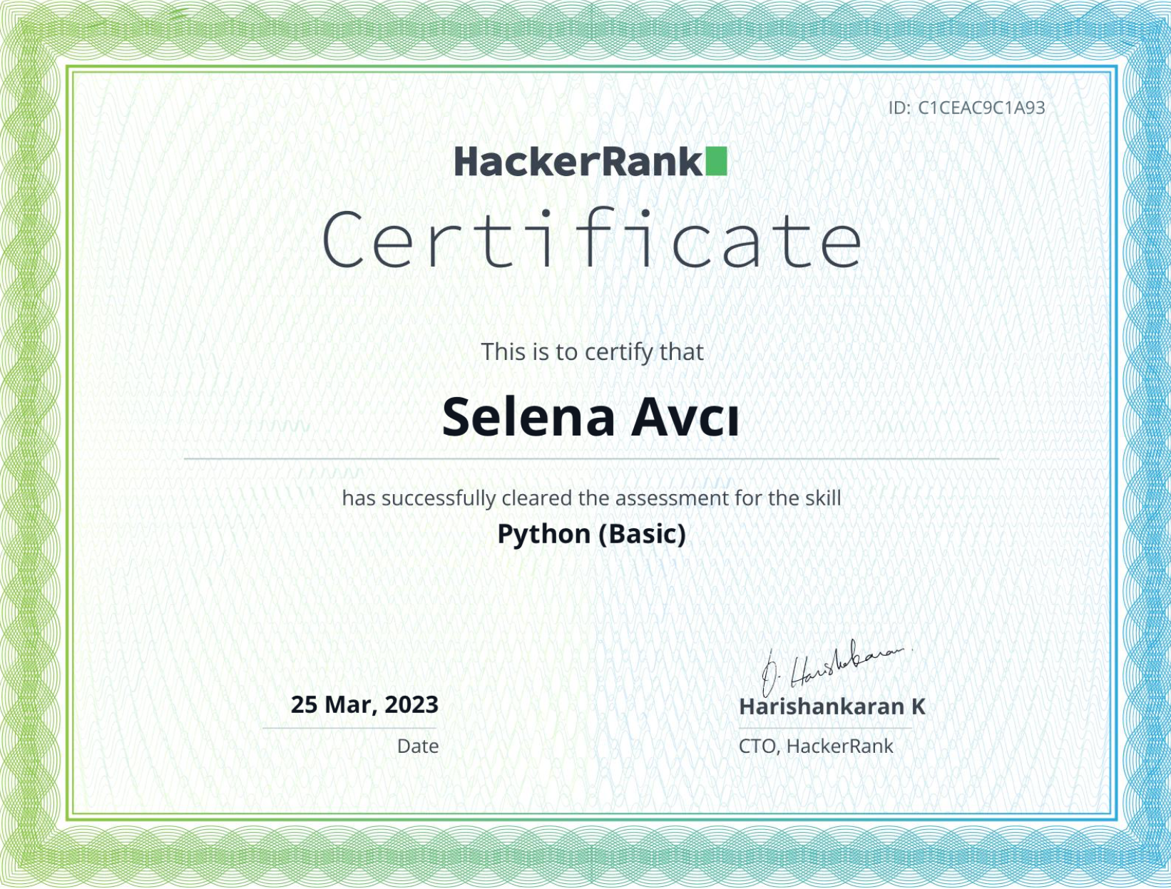 Python HackerRank certificate